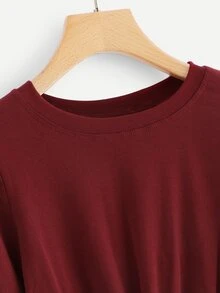 酒紅色性感扭結簡約T恤 - 酒紅色 - 查看 3