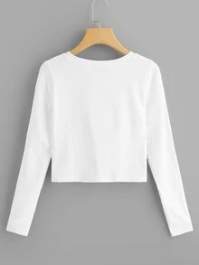 Twist Hem Solid Tee - White - View 2