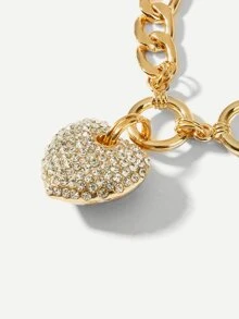 Rhinestone Heart Charm Chain Bracelet 1pc Valentines,Mom,Mother,Mother's Day,Gift - Yellow Gold - View 3