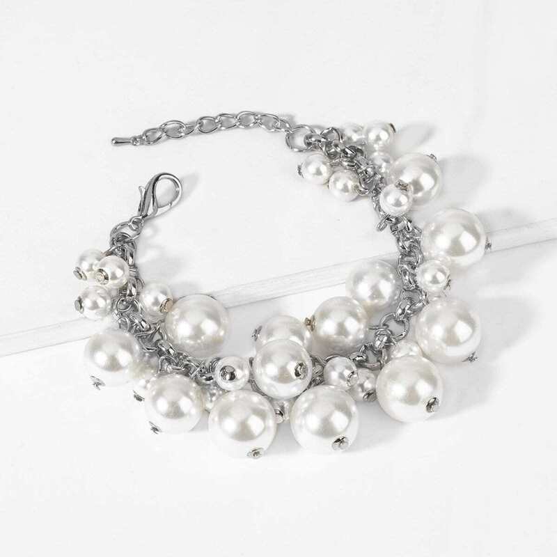 

New Year Faux Pearl Decorated Chain Bracelet 1pc, Silver
