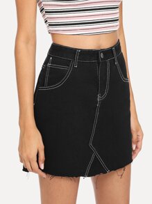 Pocket Stitch Detail Denim Skirt