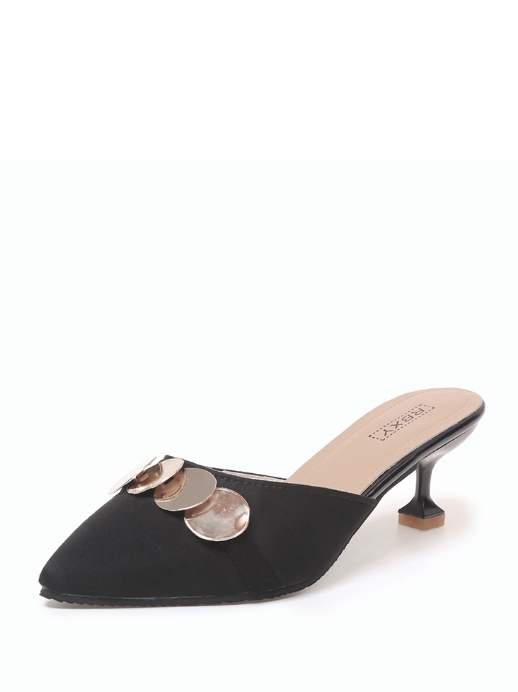 

Metal Detail Suede Mules, Black