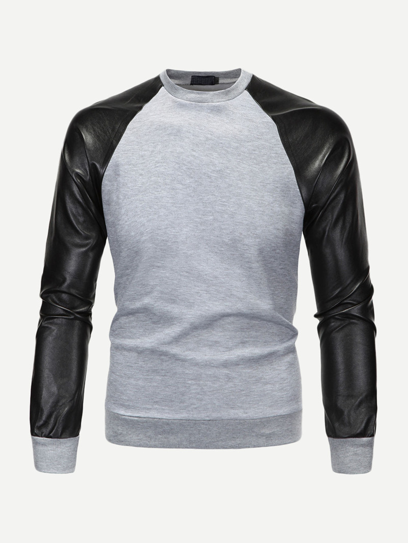 

Men Contrast Pu Sweatshirt, Grey