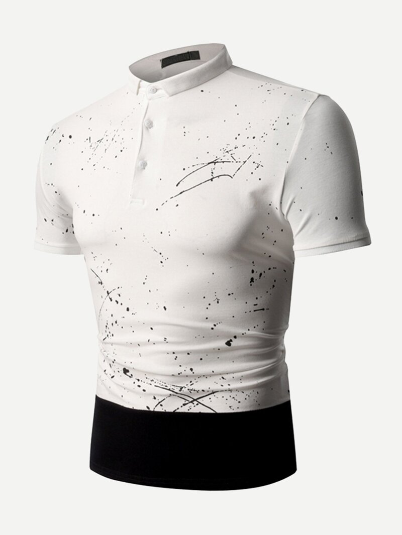 

Men Paint Drip Print Polo Shirt, White