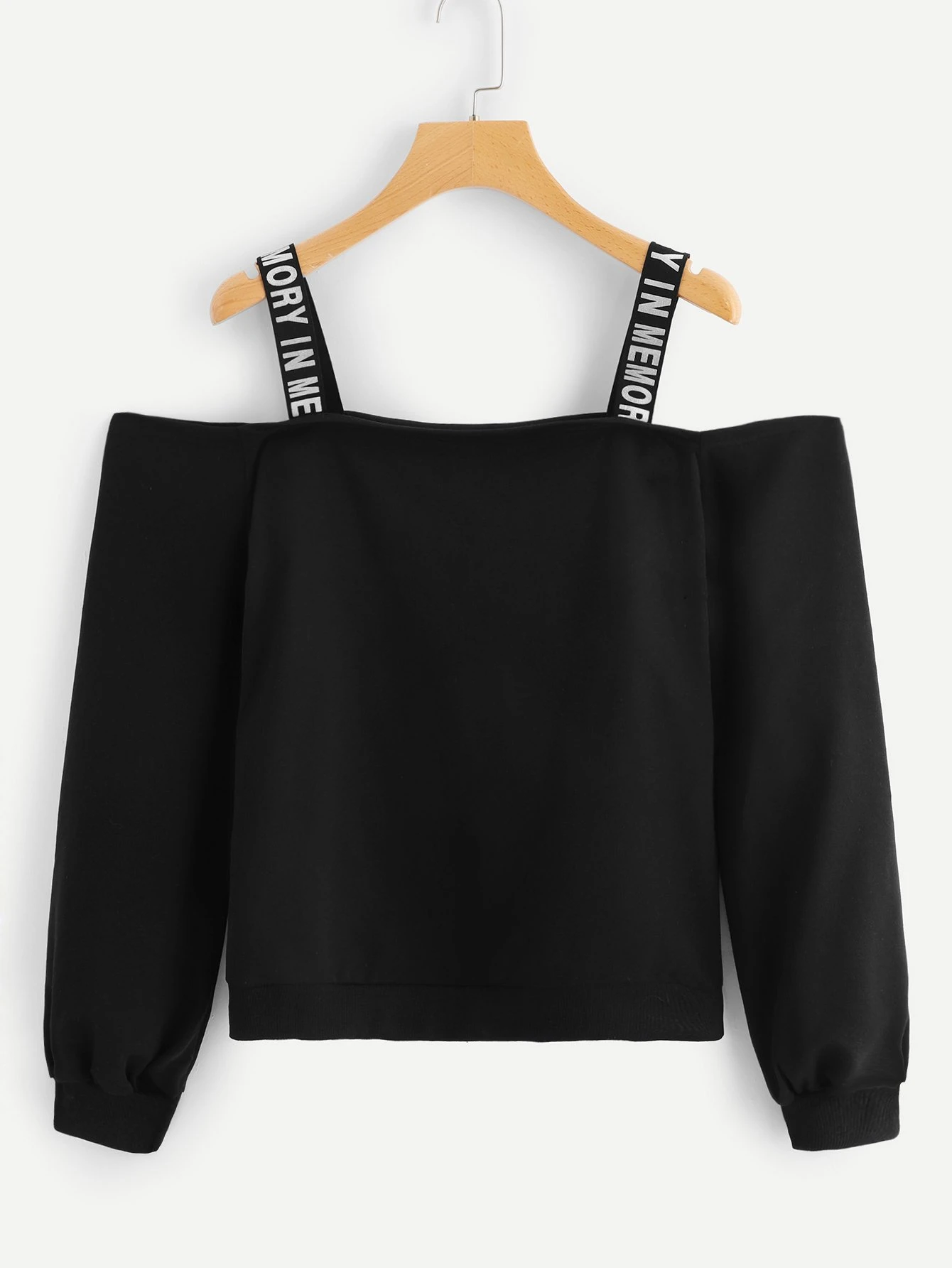cold shoulder letter taped sweatshirt
