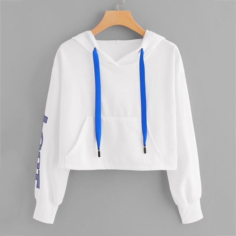 

Letter Print Hooded Sweatshirt, White