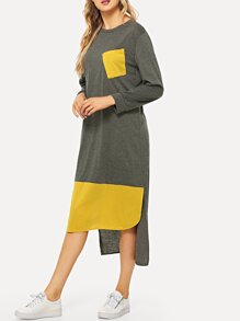 Pocket Panel Dip Hem Dress