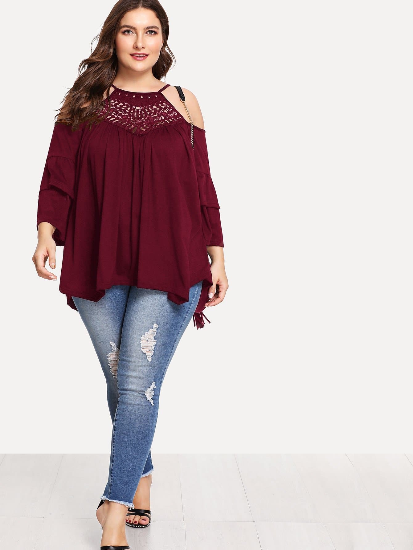 Layered Bell Sleeve Cold Shoulder Blouse Layered Bell Sleeve Cold Shoulder Blouse