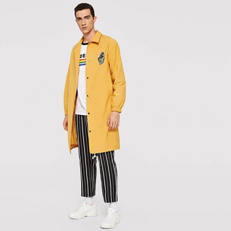 

Guys Button Up Animal Print Collar Coat, Yellow