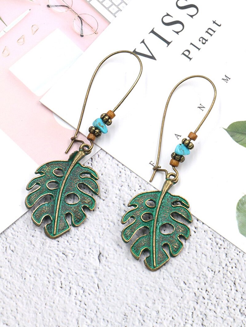 

Tropical Leaf Drop Earrings, Green