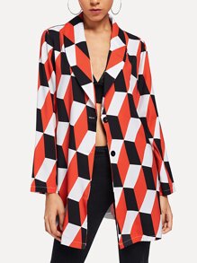 Single Breasted Geometric Print Blazer