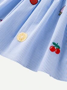 小童女孩水果刺繡條紋裙子