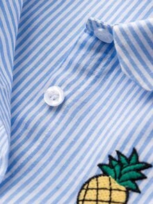 小童女孩水果刺繡條紋裙子