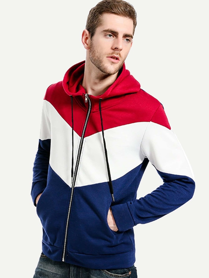 

Men Color Block Hooded Jacket, Multicolor