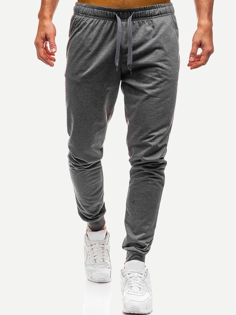 

Men Drawstring Waist Solid Pants, Grey