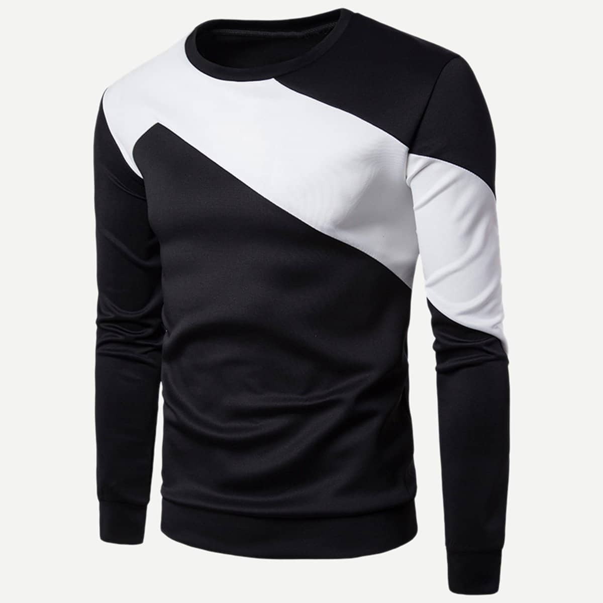 

Guys Color Block Crew Neck Sweatshirt, Black and white