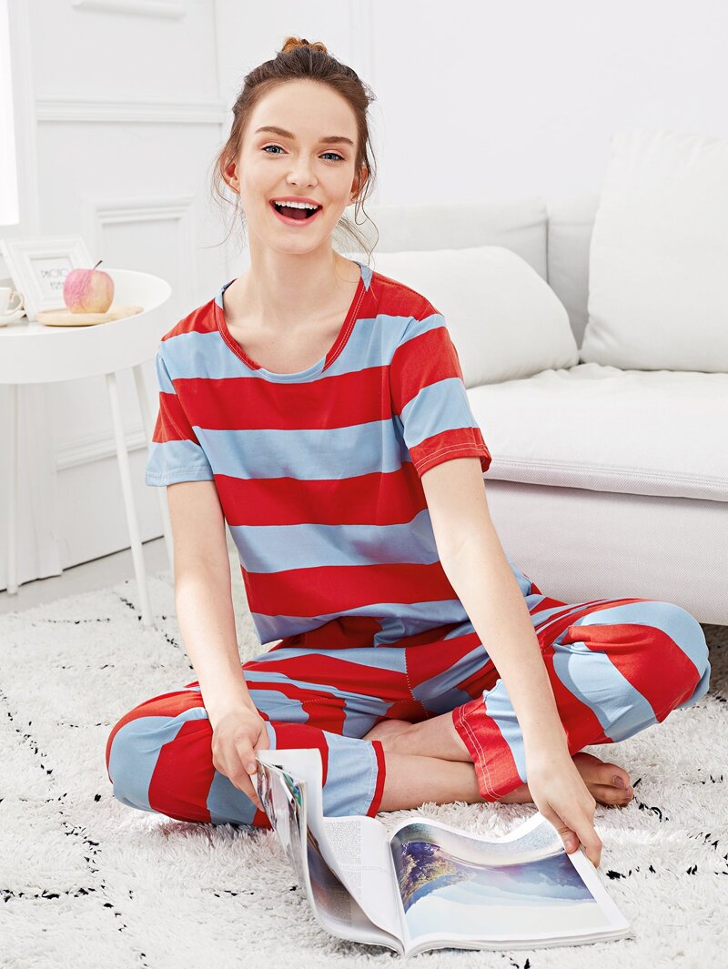 

Two Tone Striped Pajama Set, Multicolor, Tory