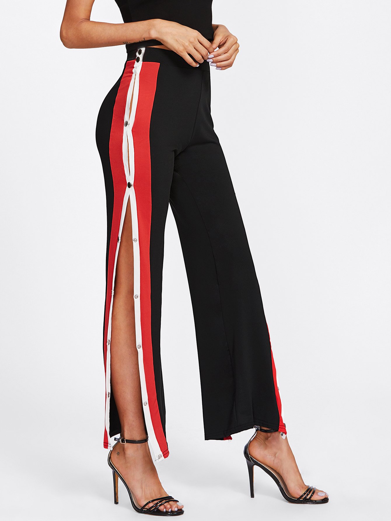 Pantalon Avec Bouton Pression Sur Le Cote Pantalons avec bouton côté | SHEIN