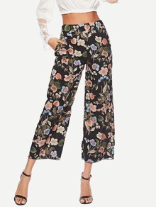 Botanical Print Wide Leg Pants