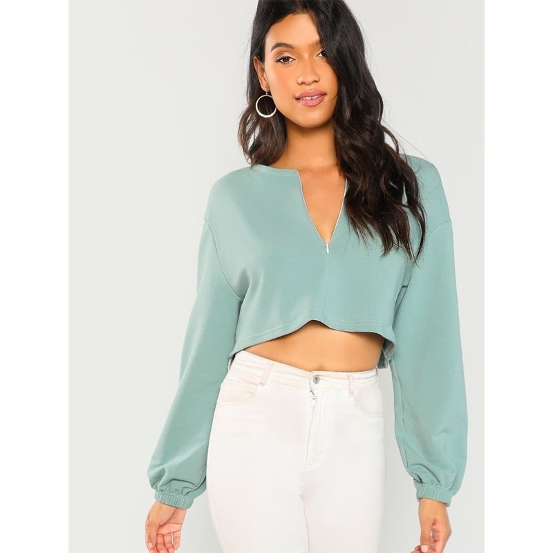 

Zip Up Front Crop Sweatshirt, Blue