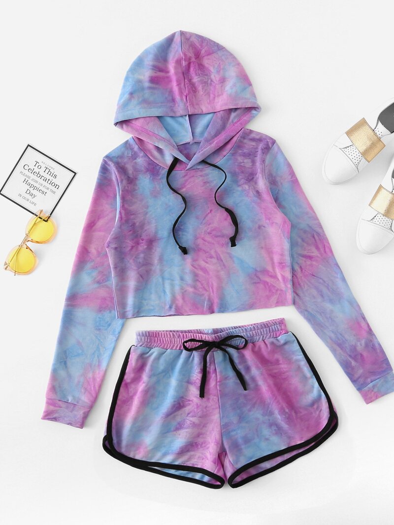 

Tie Dye Hooded Top With Shorts, Multicolor