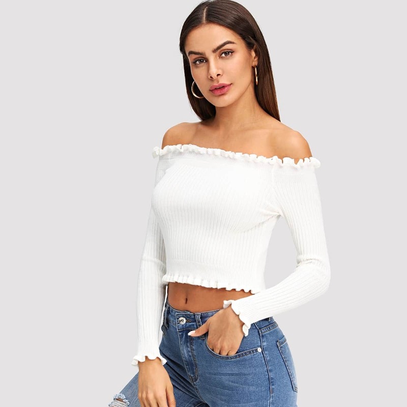 

Lettuce Trim Off Shoulder Jumper, White