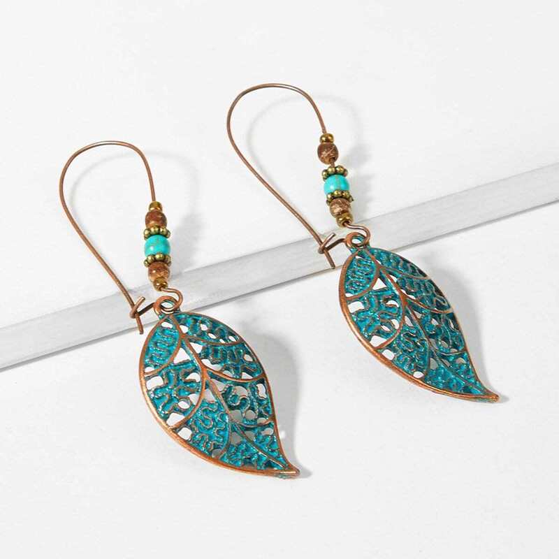 

Leaf Beaded Hoop Earrings 1pair, Green