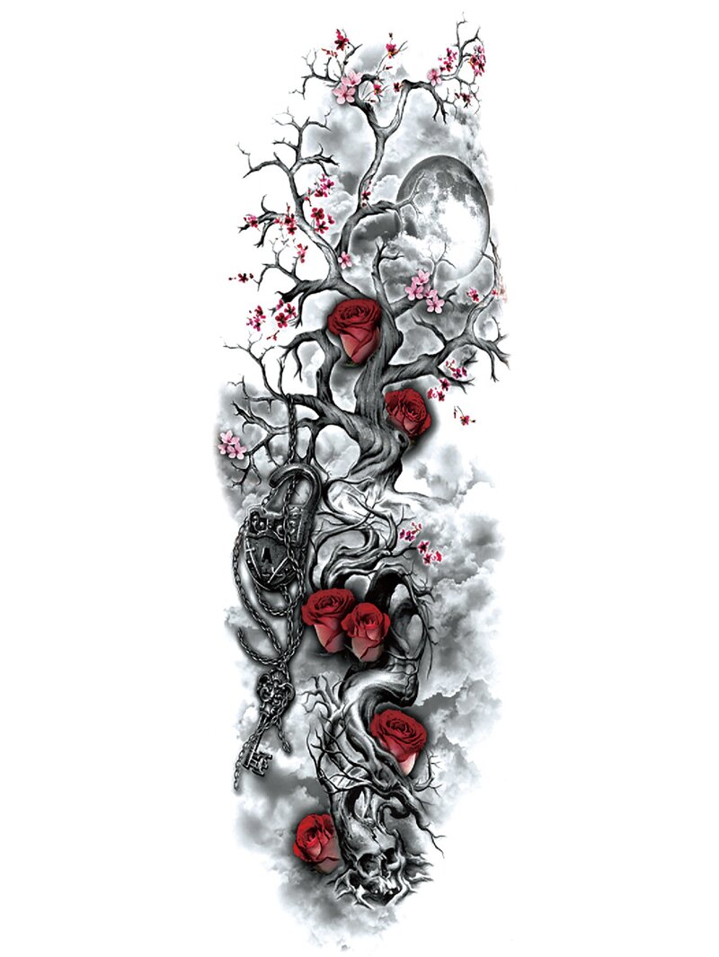 

Rose & Branch Tattoo Sticker, Black