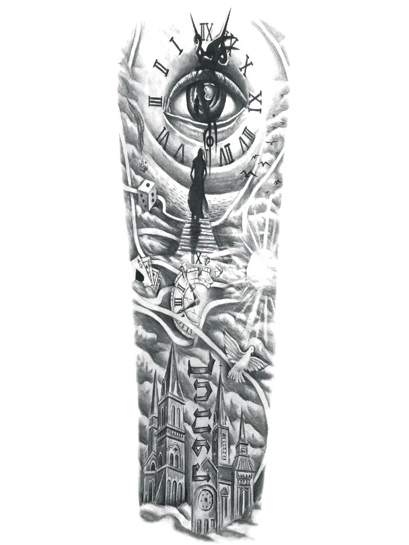 

Eye & Figure Pattern Tattoo Sticker, Black