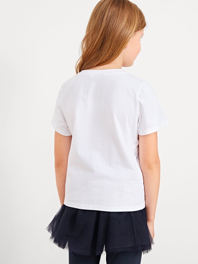 SHEIN Girls Letter Graphic  Sequin Popcorn Tee - White - View 2