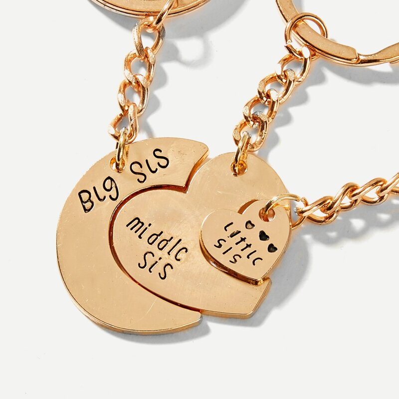 

Heart Design Keychain Set 3pcs, Gold
