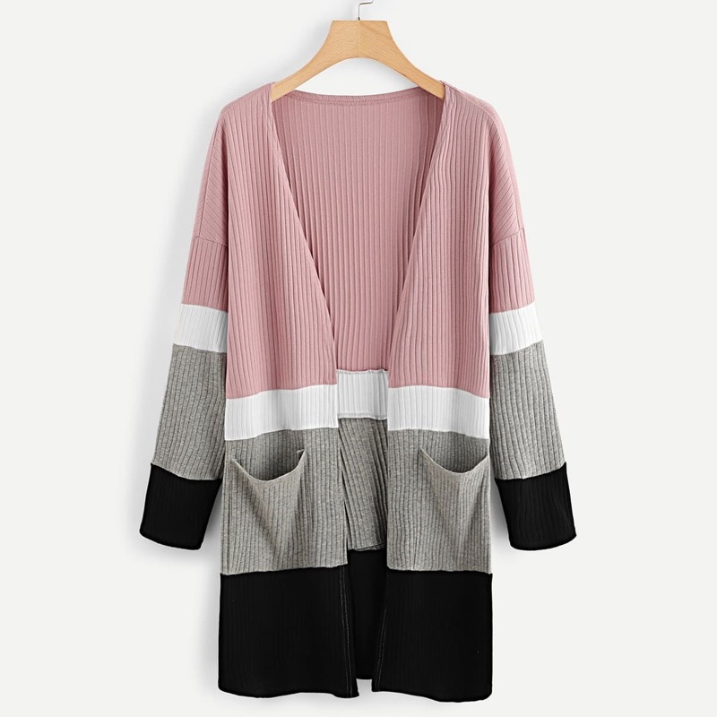 

Cut and Sew Pocket Ribbed Knit Coat, Multicolor