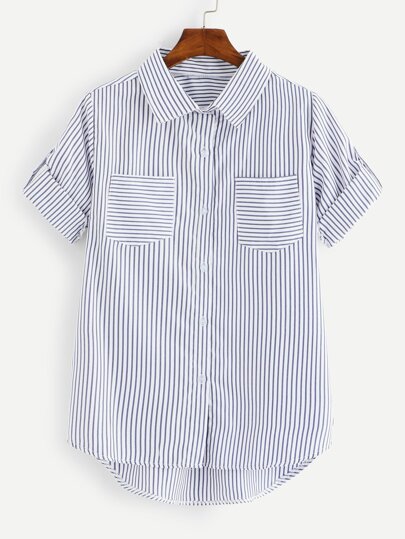 Shirt mit gerollten Ärmeln, Taschen Flicken und Streifen