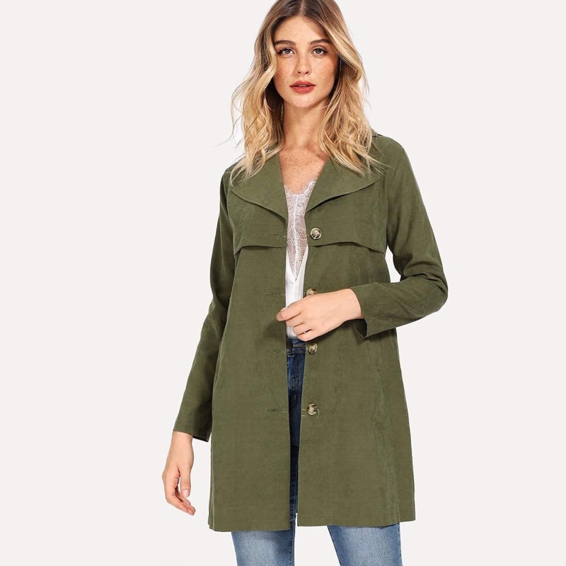 

Single Breasted Solid Outerwear, Army green