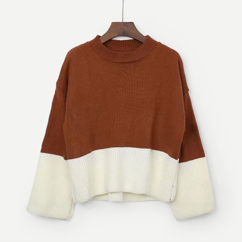 

Color Block Drop Shoulder Jumper, Brown