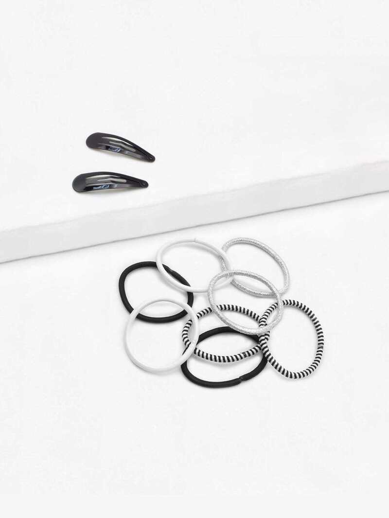 

Hair Tie & Ombre Hair Clip Set 10pcs, Black and white