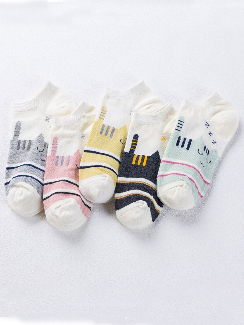 

Striped Cartoon Socks 5pairs, Multicolor