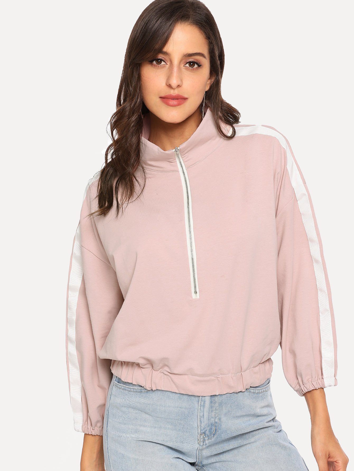 zip front high neck sweatshirt