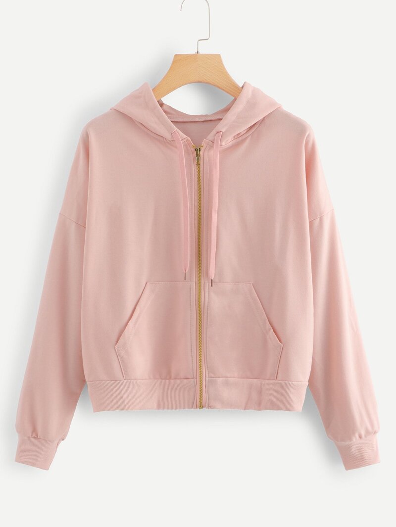 

Drawstring Detail Solid Jacket, Pink