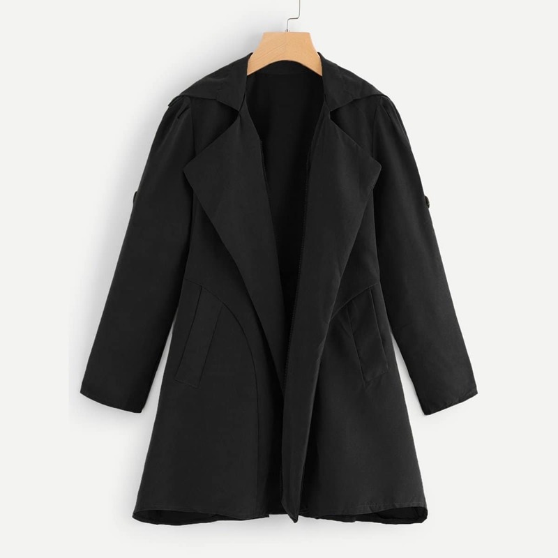 

Button Decoration Solid Coat, Black