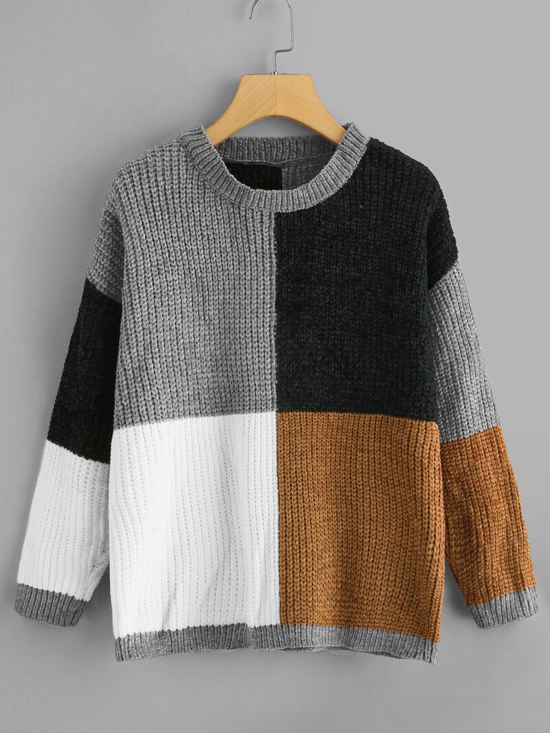 

Drop Shoulder Color Block Sweater, Multicolor