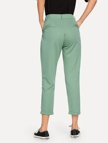 SHEIN Privé 綠色休閒簡約長褲 - 綠色 - 查看 3