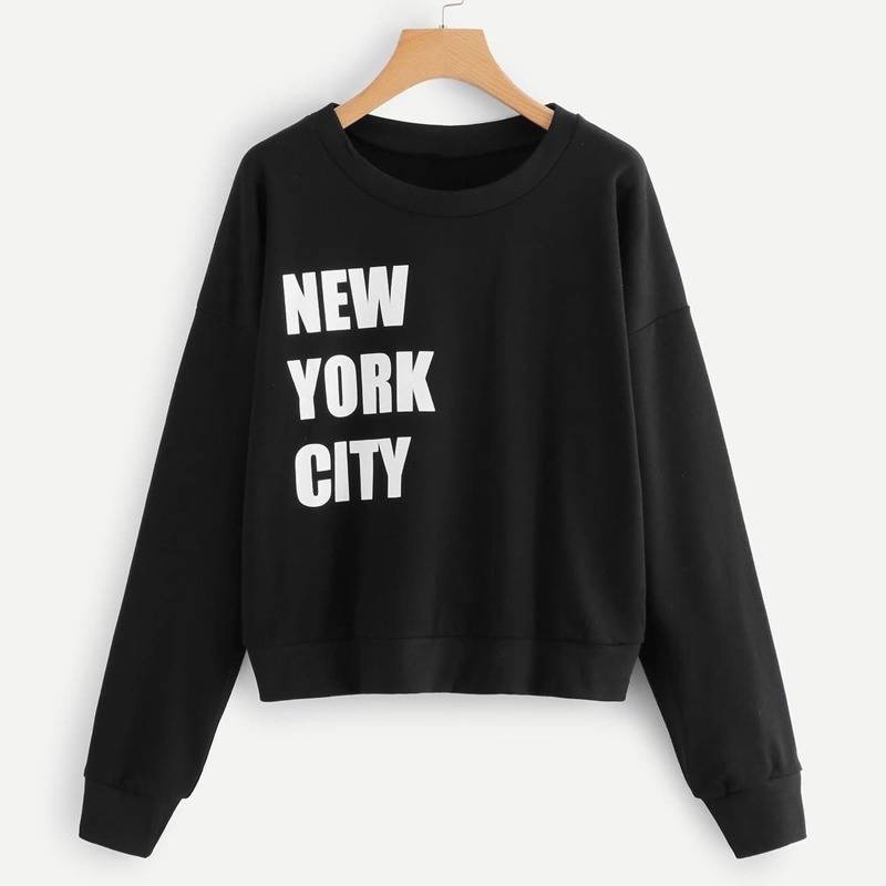 

Plus Letter Print Sweatshirt, Black