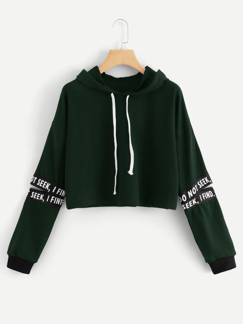 

Letter Tape Split Sleeve Sweatshirt, Green