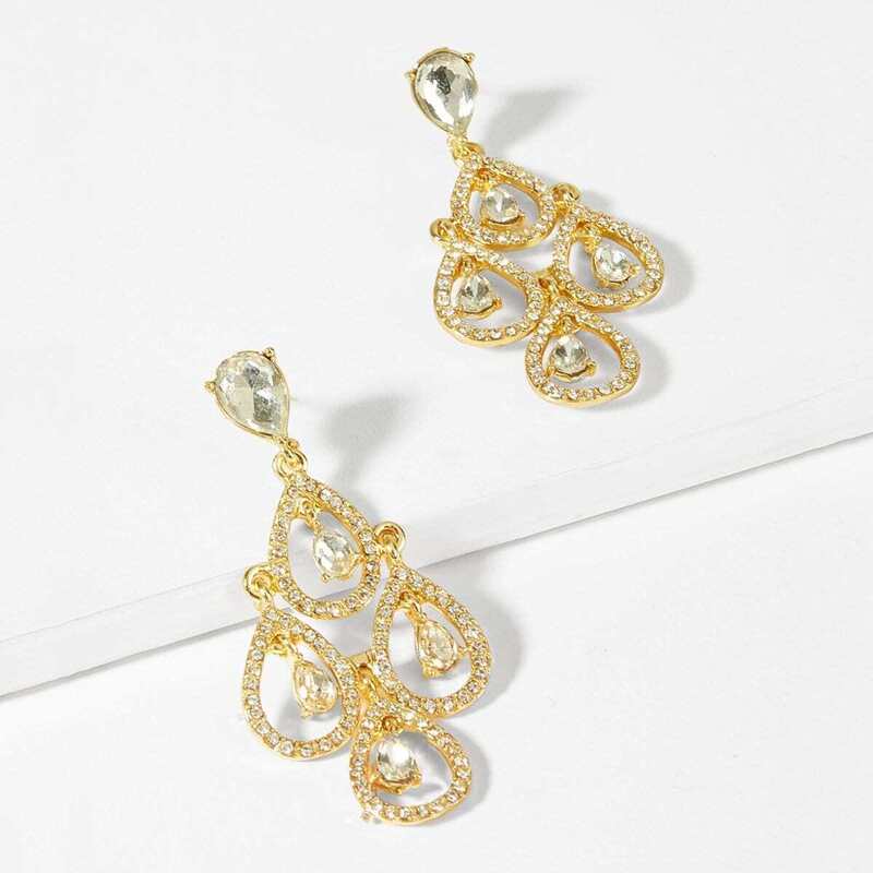 

Hollow Rhinestone Engraved Drop Earrings 1pair, Gold