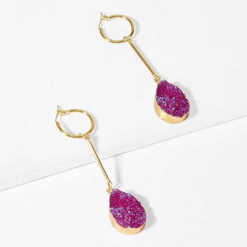 

Bar & Glitter Design Drop Earrings 1pair, Purple