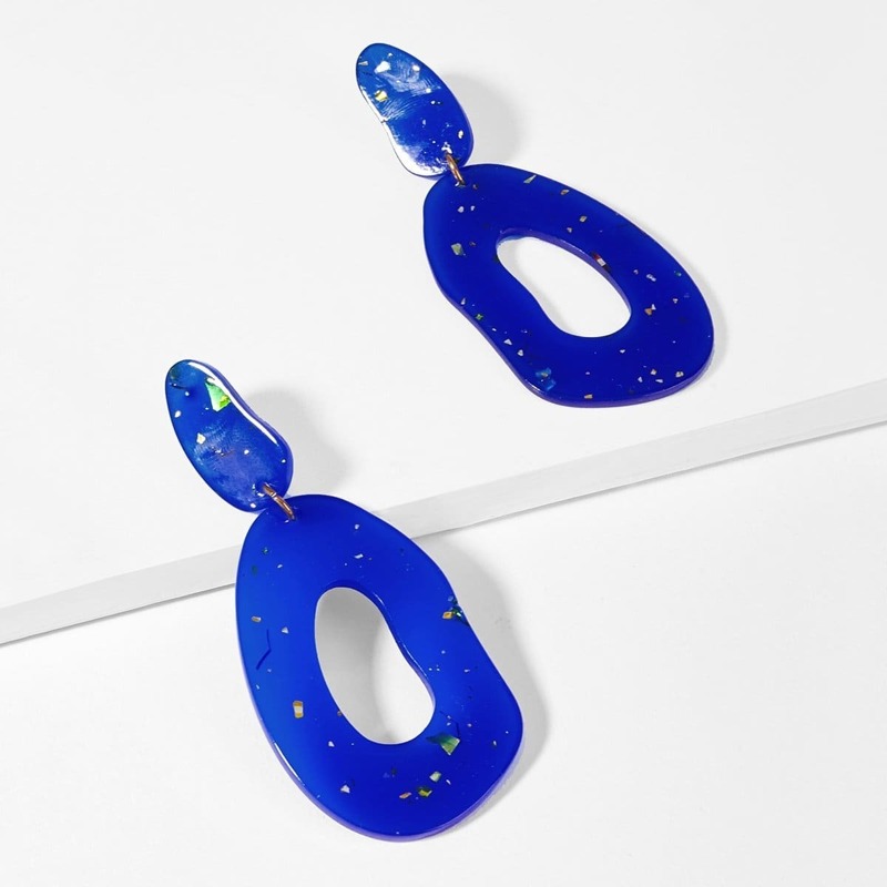 

Open Irregular Shaped Hoop Drop Earrings 1pair, Blue