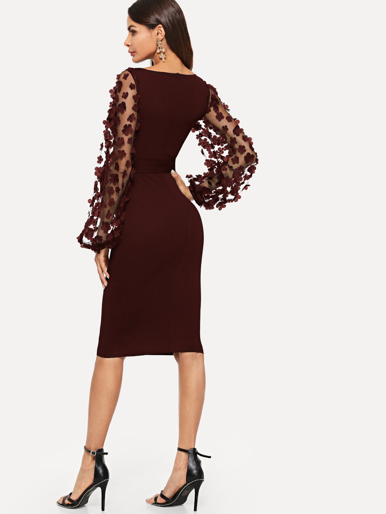 Robe moulante à manches transparentes avec appliques SHEIN France