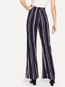 SHEIN 條紋喇叭擺長褲 - 彩色 - 查看 2