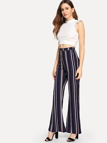 SHEIN 條紋喇叭擺長褲 - 彩色 - 查看 4